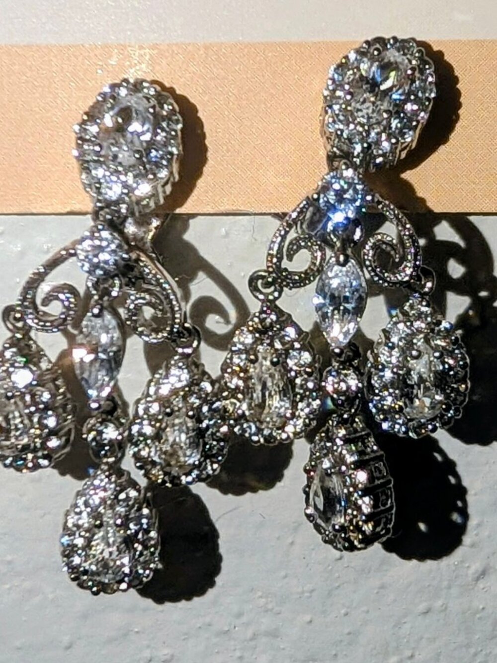 Nadri Crystal Chandelier Earrings Clip on Silver